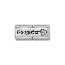 Load image into Gallery viewer, COMPOSABLE CLASSIC DOUBLE LINK 330731/02 DAUGHTER AND HEART WITH CZ IN 925 SILVER