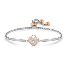 Load image into Gallery viewer, MILLELUCI BELOVED BRACELET 028029/019 ROSE GOLD GLITTER PADLOCK HEART WITH CZ
