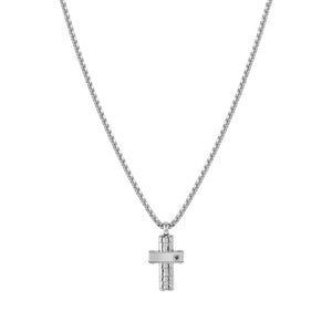 STRONG DIAMOND NECKLACE 028328/036 STAINLESS STEEL CROSS & BLACK DIAMOND