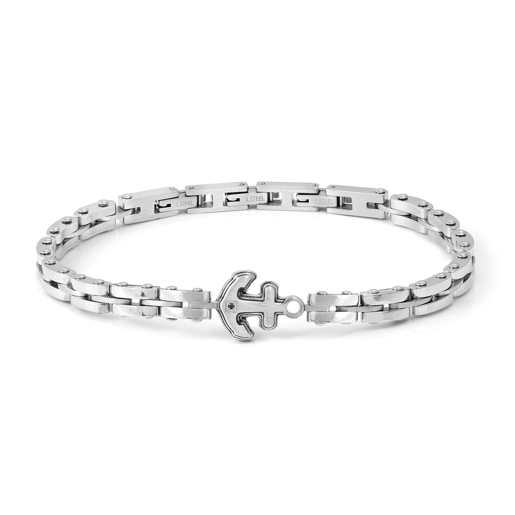 STRONG DIAMOND GEOMETRIC BRACELET 028339/028 STAINLESS STEEL ANCHOR & BLACK DIAMOND