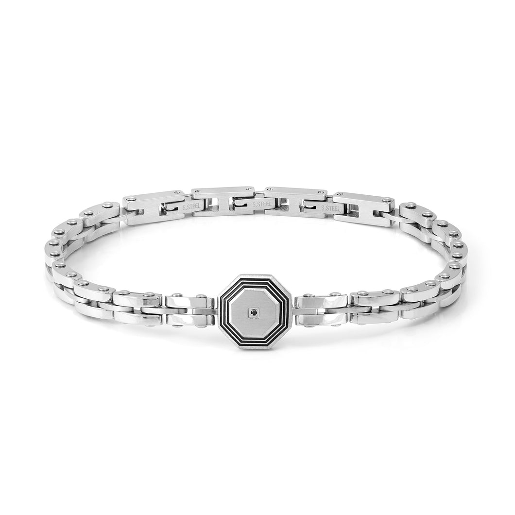 STRONG DIAMOND GEOMETRIC BRACELET 028339/064 STAINLESS STEEL & BLACK DIAMOND
