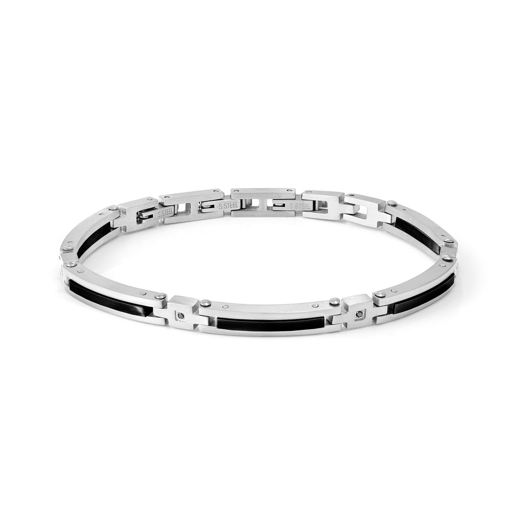 STRONG DIAMOND GEOMETRIC BRACELET 028340/007 STAINLESS STEEL BLACK PVD & BLACK DIAMONDS