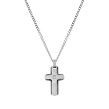 Load image into Gallery viewer, STRONG DIAMOND GEOMETRIC NECKLACE 028343/004 STAINLESS STEEL CROSS &amp; WHITE DIAMOND
