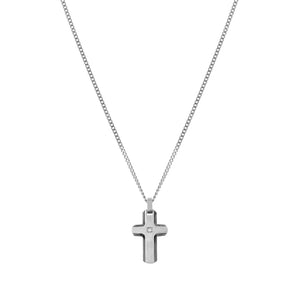 STRONG DIAMOND GEOMETRIC NECKLACE 028343/004 STAINLESS STEEL CROSS & WHITE DIAMOND