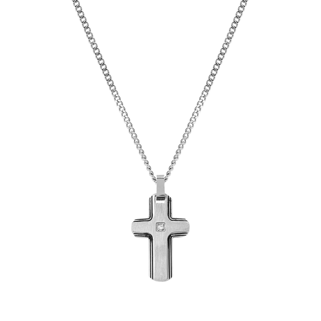 STRONG DIAMOND GEOMETRIC NECKLACE 028343/004 STAINLESS STEEL CROSS & WHITE DIAMOND