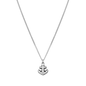STRONG DIAMOND GEOMETRIC NECKLACE 028343/028 SMALL STAINLESS STEEL ANCHOR & WHITE DIAMOND