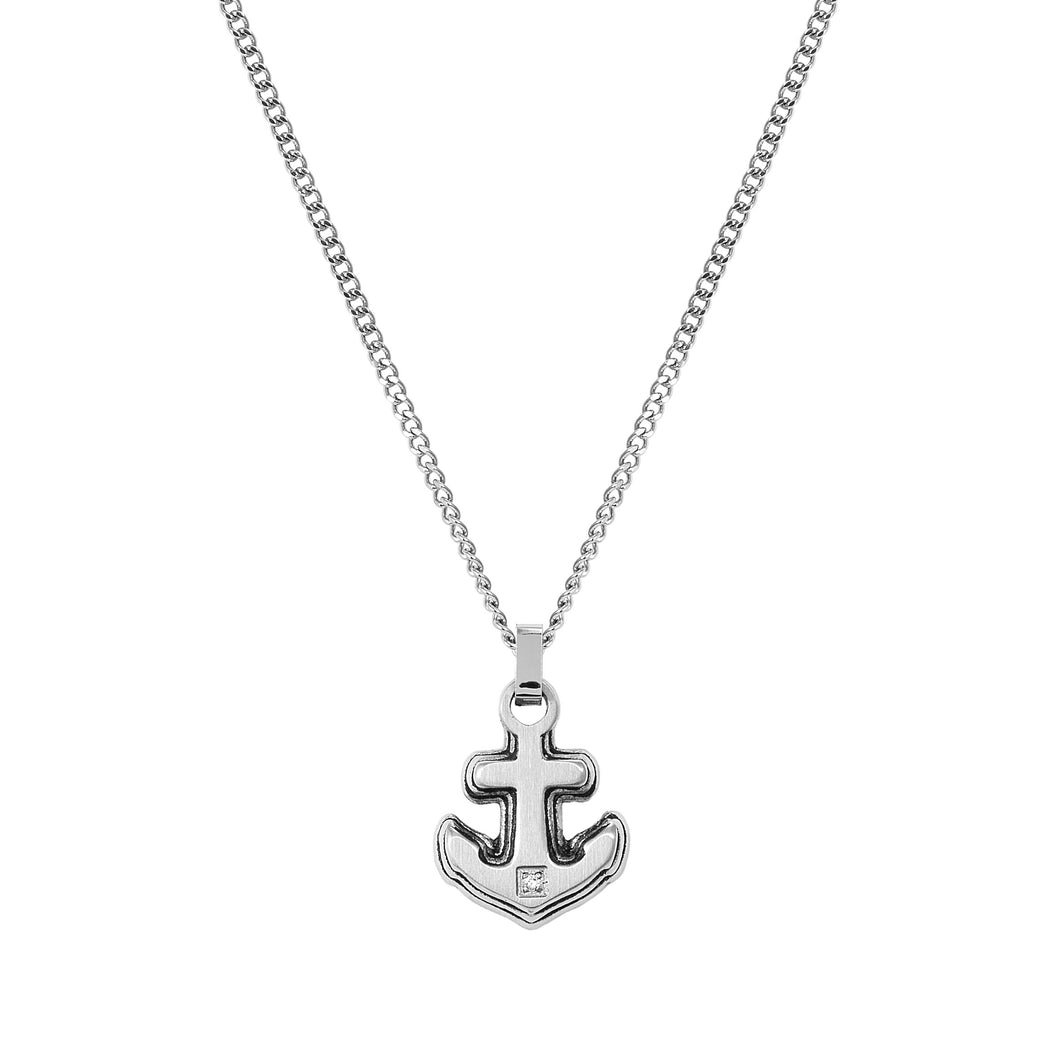 STRONG DIAMOND GEOMETRIC NECKLACE 028343/028 SMALL STAINLESS STEEL ANCHOR & WHITE DIAMOND