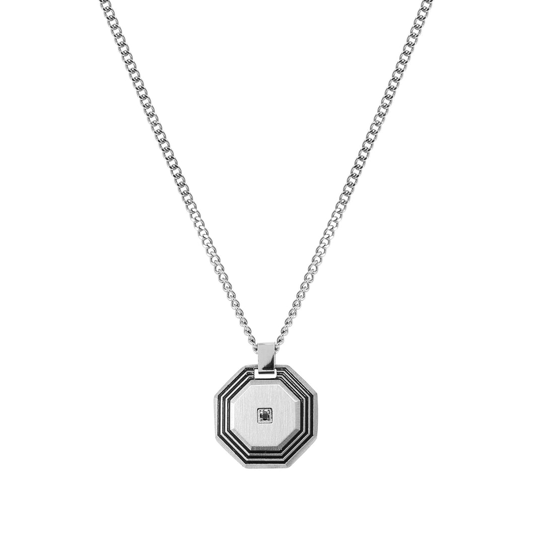 STRONG DIAMOND GEOMETRIC NECKLACE 028344/064 SMALL STAINLESS STEEL & BLACK DIAMOND