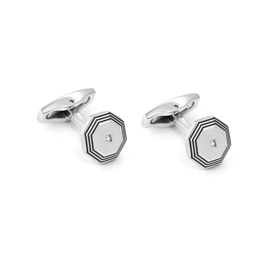 STRONG DIAMOND GEOMETRIC CUFFLINKS 028346/064 STAINLESS STEEL & WHITE DIAMOND