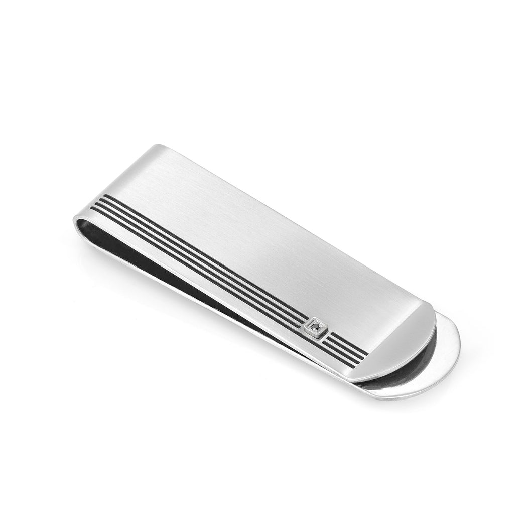 STRONG DIAMOND GEOMETRIC MONEY CLIP 028350/007 STAINLESS STEEL & BLACK DIAMOND
