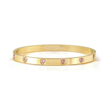 Load image into Gallery viewer, PRETTY BANGLES SATINSHINE 029528/29/30/021 GOLD WITH PINK CZ HEARTS
