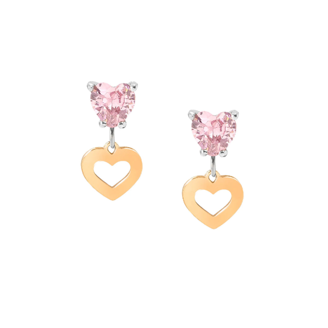 PRINCIPESSINA EARRINGS 029603/022 ROSE GOLD HEARTS WITH PINK CZ