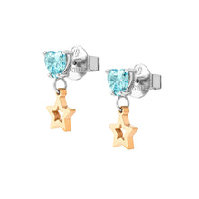 Load image into Gallery viewer, PRINCIPESSINA EARRINGS 029603/023 ROSE GOLD STAR WITH BLUE CZ HEARTS
