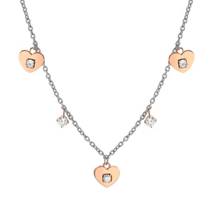 MYSOPHIE NECKLACE 029906/022 ROSE GOLD HEART CZ PENDANTS