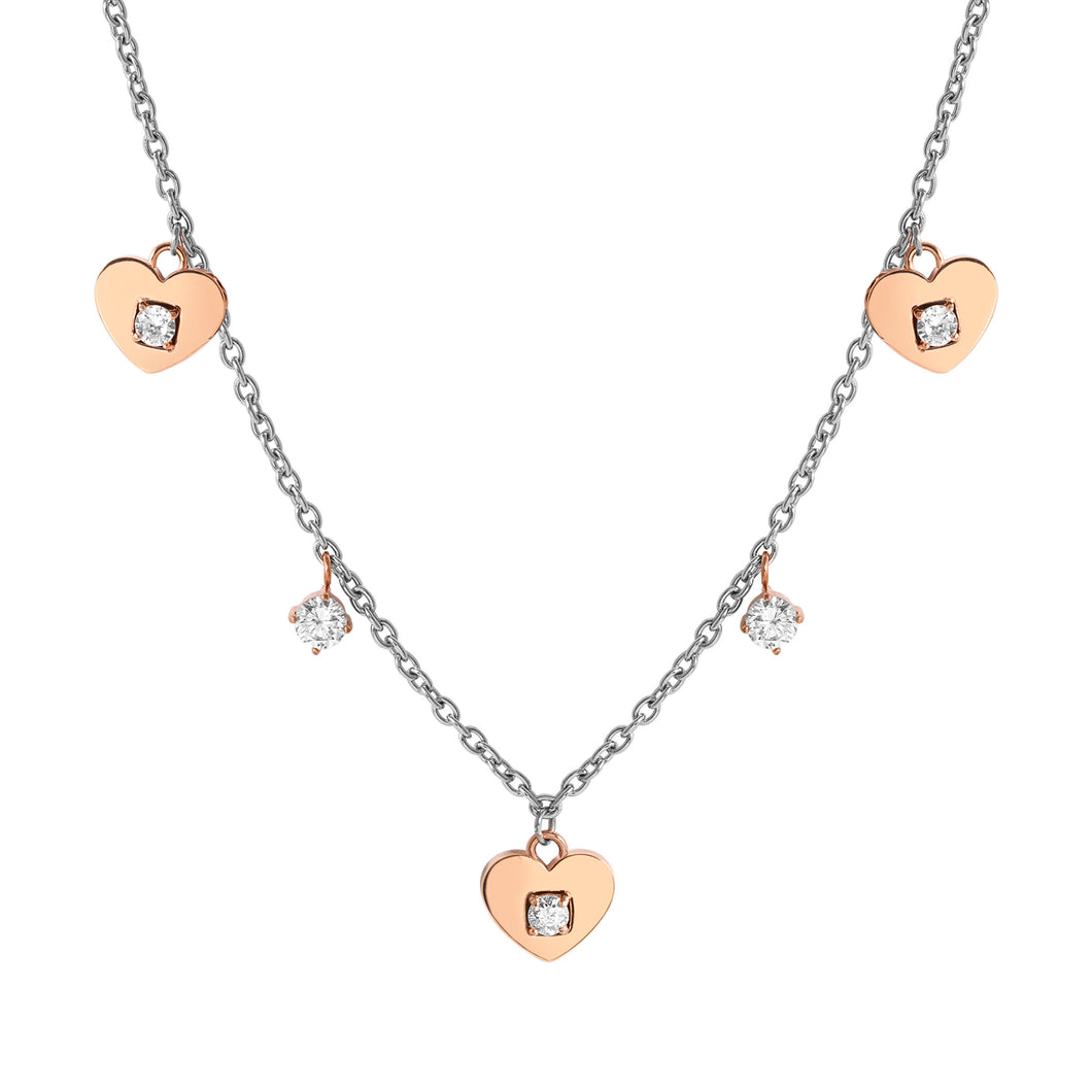 MYSOPHIE NECKLACE 029906/022 ROSE GOLD HEART CZ PENDANTS