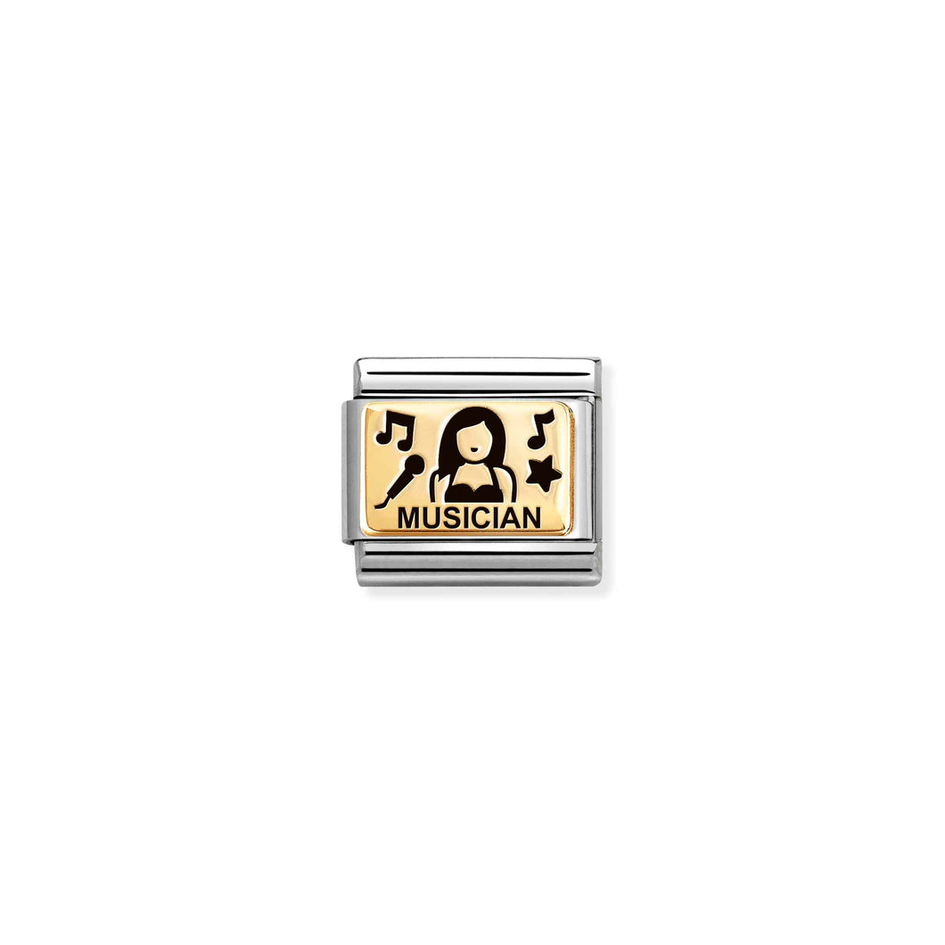 COMPOSABLE CLASSIC LINK 030166/52 MUSICIAN FEMALE IN 18K GOLD AND ENAMEL