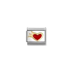 COMPOSABLE CLASSIC LINK 030207/54 RED HEART WITH CROWN IN 18K GOLD & ENAMEL