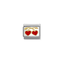 Load image into Gallery viewer, COMPOSABLE CLASSIC LINK 030207/55 RED HEART CHERRIES IN 18K GOLD &amp; ENAMEL
