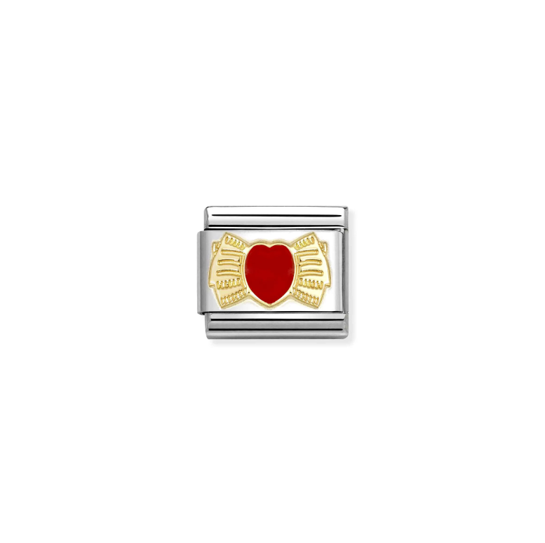 COMPOSABLE CLASSIC LINK 030207/56 RED HEART BOW IN 18K GOLD & ENAMEL