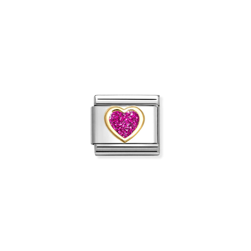 COMPOSABLE CLASSIC LINK 030220/09 HEART IN 18K GOLD & FUCHSIA GLITTER ENAMEL