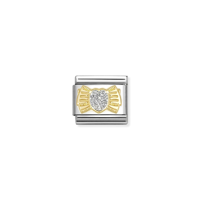 COMPOSABLE CLASSIC LINK 030220/25 GLITTER HEART WITH BOW IN 18K GOLD & GLITTER ENAMEL