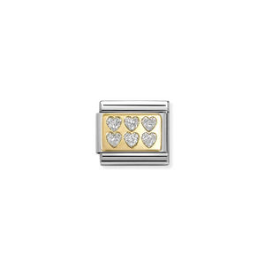 COMPOSABLE CLASSIC LINK 030224/08 GLITTER HEARTS IN 18K GOLD & GLITTER ENAMEL