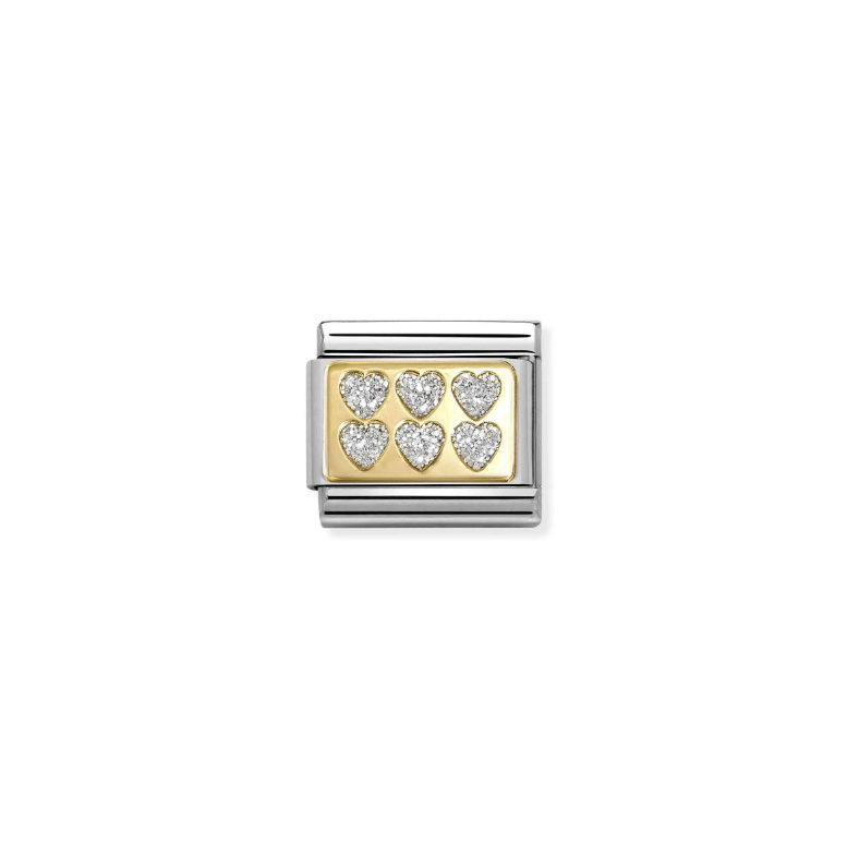 COMPOSABLE CLASSIC LINK 030224/08 GLITTER HEARTS IN 18K GOLD & GLITTER ENAMEL