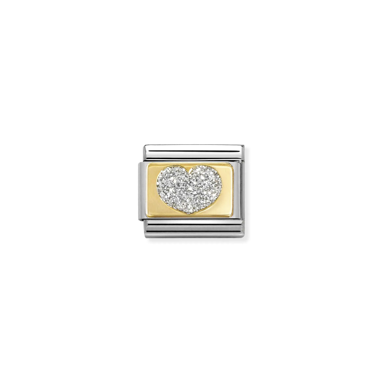 COMPOSABLE CLASSIC LINK 030224/09 GLITTER HEART ON 18K GOLD PLATE & GLITTER ENAMEL