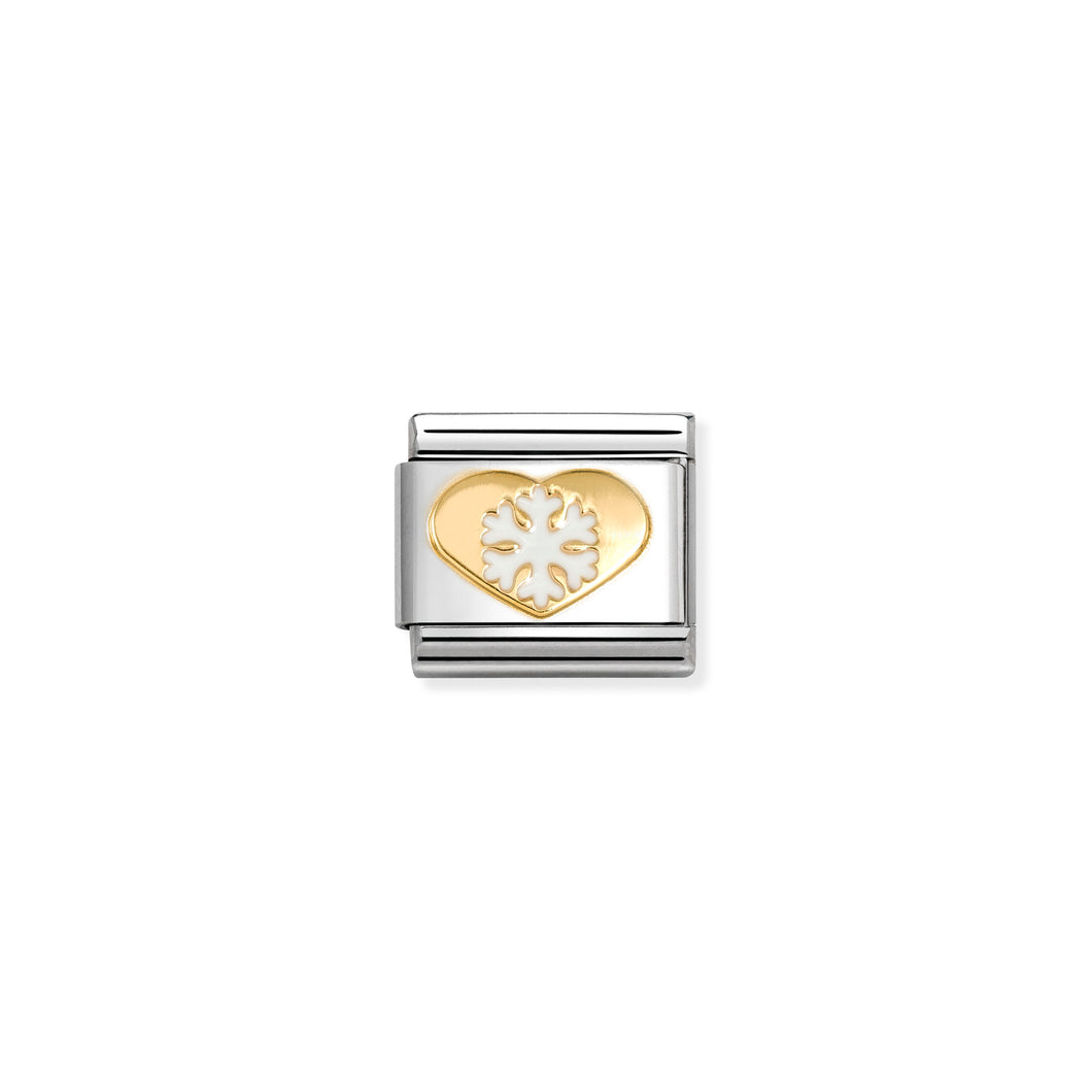 COMPOSABLE CLASSIC LINK 030225/26 SNOWFLAKE IN 18K GOLD HEART WITH ENAMEL