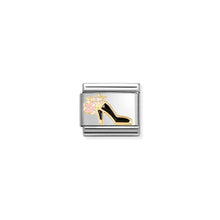 Load image into Gallery viewer, COMPOSABLE CLASSIC LINK 030272/95 HIGH HEEL SHOE BLACK IN 18K GOLD &amp; ENAMEL
