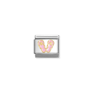 COMPOSABLE CLASSIC LINK 030272/89 PINK FLIPFLOPS IN 18K GOLD AND ENAMEL