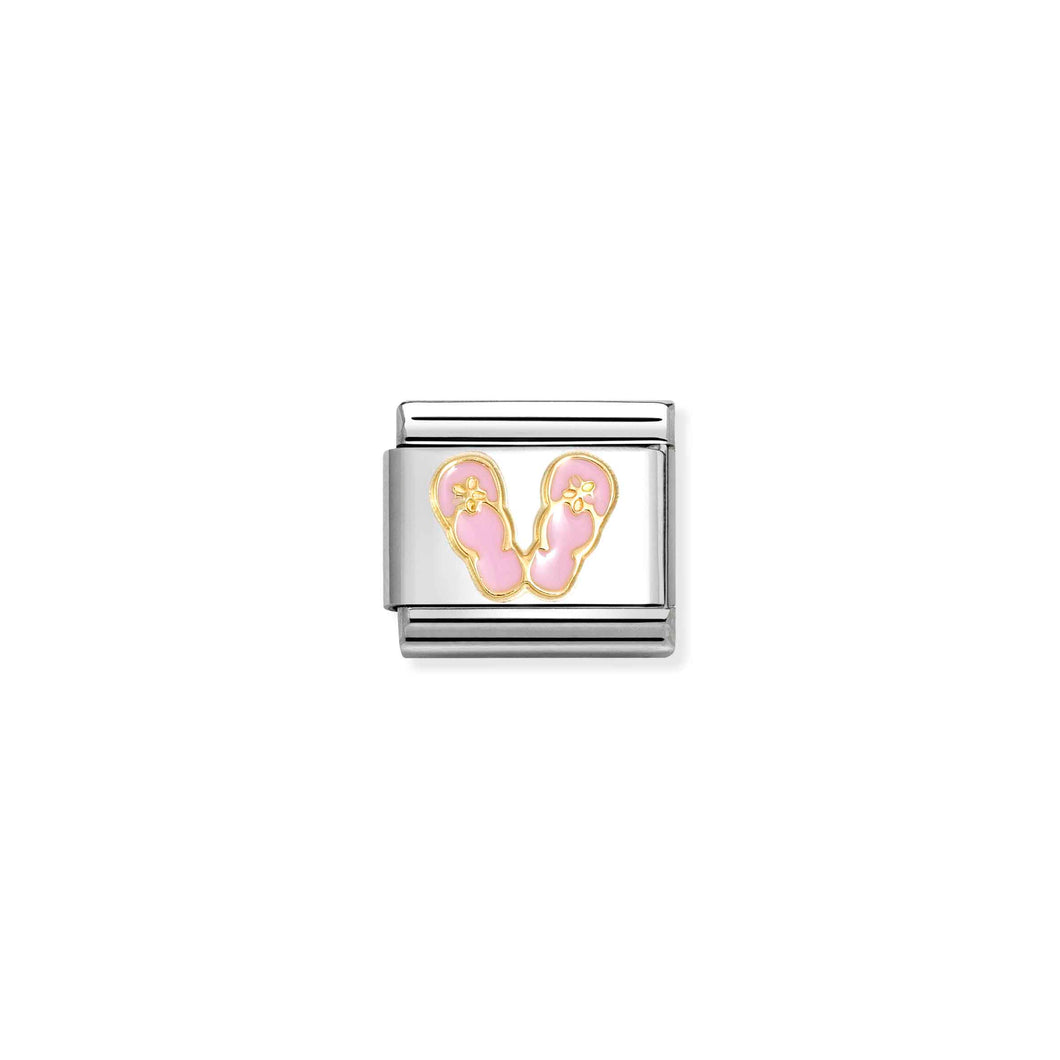 COMPOSABLE CLASSIC LINK 030272/89 PINK FLIPFLOPS IN 18K GOLD AND ENAMEL
