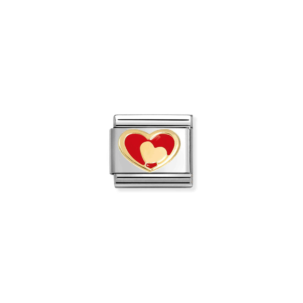 COMPOSABLE CLASSIC LINK 030283/28 RED HEART WITH GOLD HEART IN 18K GOLD & ENAMEL