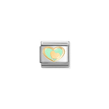 Load image into Gallery viewer, COMPOSABLE CLASSIC LINK 030283/29 GREEN HEART WITH GOLD HEART IN 18K GOLD &amp; ENAMEL
