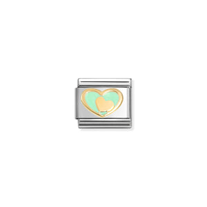 COMPOSABLE CLASSIC LINK 030283/29 GREEN HEART WITH GOLD HEART IN 18K GOLD & ENAMEL