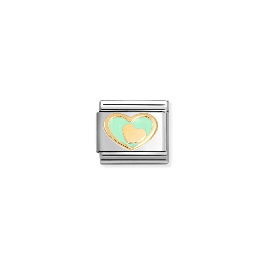 COMPOSABLE CLASSIC LINK 030283/29 GREEN HEART WITH GOLD HEART IN 18K GOLD & ENAMEL