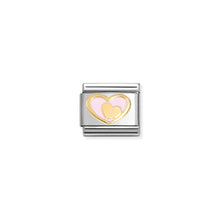Load image into Gallery viewer, COMPOSABLE CLASSIC LINK 030283/30 PINK HEART WITH GOLD HEART IN 18K GOLD &amp; ENAMEL
