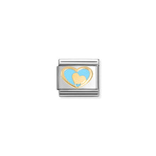 Load image into Gallery viewer, COMPOSABLE CLASSIC LINK 030283/31 BLUE HEART WITH GOLD HEART IN 18K GOLD &amp; ENAMEL
