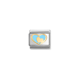 COMPOSABLE CLASSIC LINK 030283/31 BLUE HEART WITH GOLD HEART IN 18K GOLD & ENAMEL