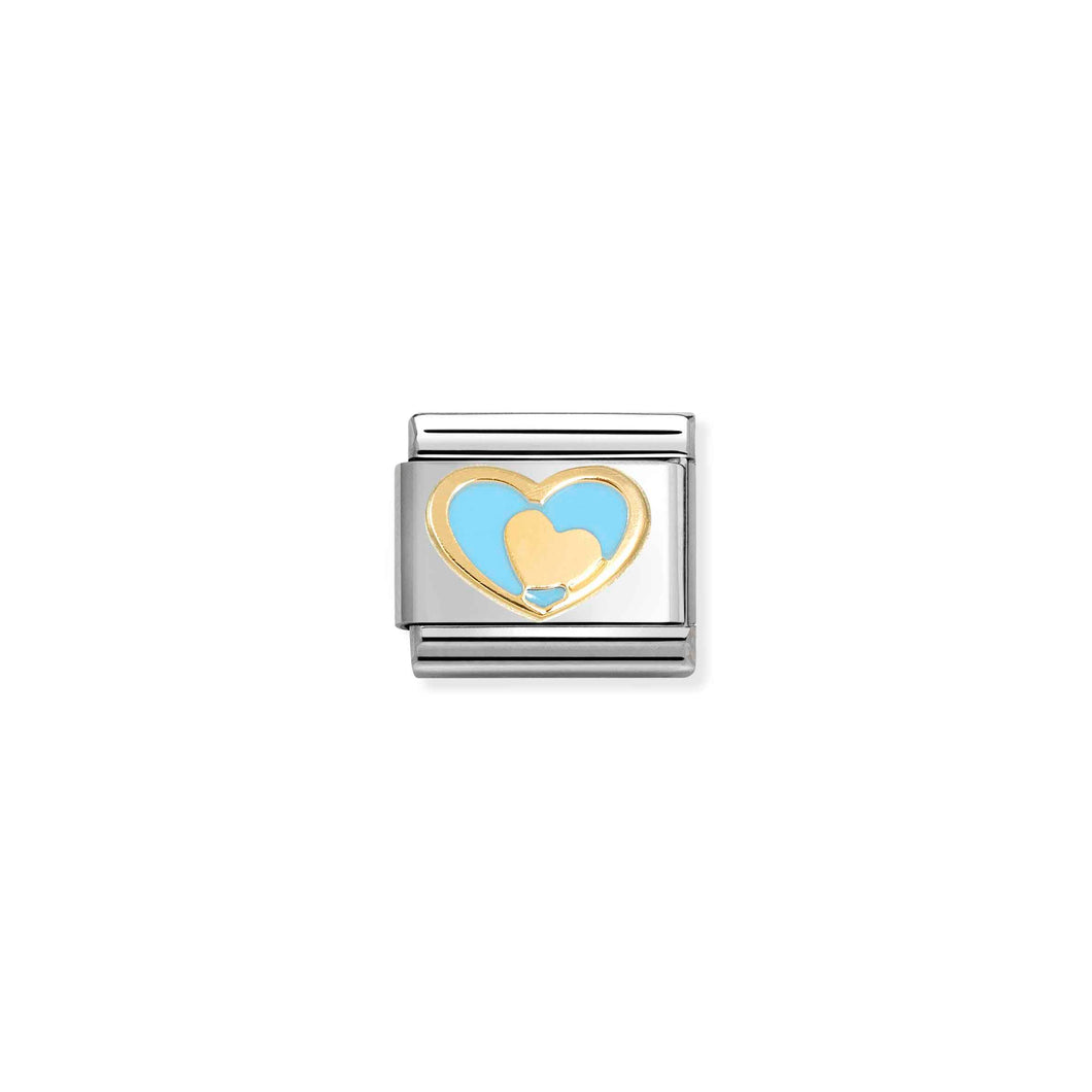 COMPOSABLE CLASSIC LINK 030283/31 BLUE HEART WITH GOLD HEART IN 18K GOLD & ENAMEL