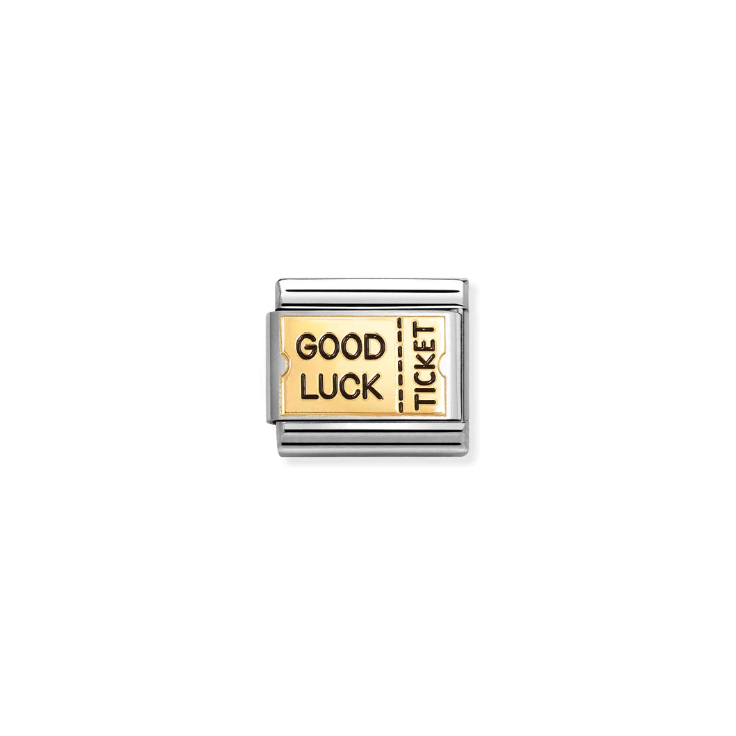 COMPOSABLE CLASSIC LINK 030284/72 GOOD LUCK TICKET IN 18K GOLD & ENAMEL
