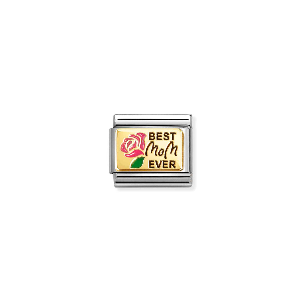 COMPOSABLE CLASSIC LINK 030289/15 BEST MOM EVER IN 18K GOLD & ENAMEL