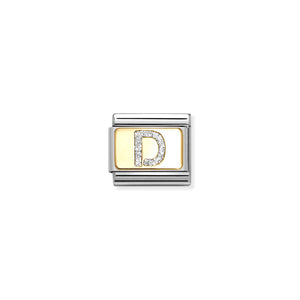 COMPOSABLE CLASSIC LINK 030291/04 SILVER LETTER D IN 18K GOLD & GLITTER ENAMEL