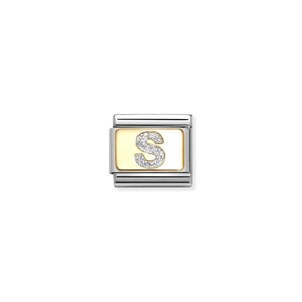 COMPOSABLE CLASSIC LINK 030291/19 SILVER LETTER S IN 18K GOLD & GLITTER ENAMEL