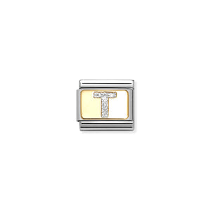 COMPOSABLE CLASSIC LINK 030291/20 SILVER LETTER T IN 18K GOLD & GLITTER ENAMEL