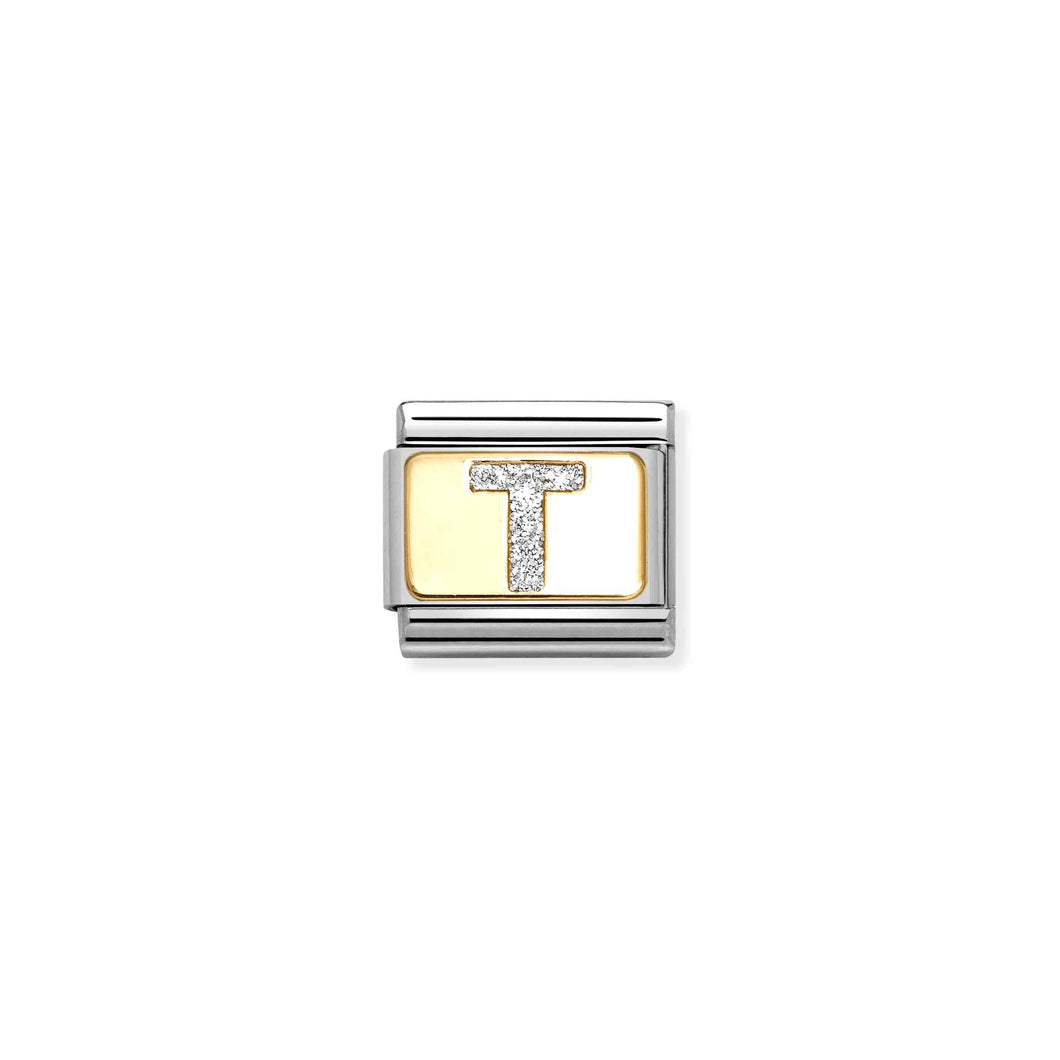 COMPOSABLE CLASSIC LINK 030291/20 SILVER LETTER T IN 18K GOLD & GLITTER ENAMEL