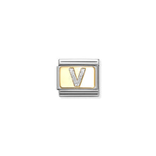 Load image into Gallery viewer, COMPOSABLE CLASSIC LINK 030291/22 SILVER LETTER V IN 18K GOLD &amp; GLITTER ENAMEL
