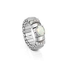 Load image into Gallery viewer, EXTENSION RING 048100/013 STAINLESS STEEL, WHITE CZ &amp; LARGE OVAL WHITE OPAL
