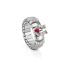Load image into Gallery viewer, EXTENSION RING 048101/048 STAINLESS STEEL RED &amp; WHITE CZ HORSESHOE
