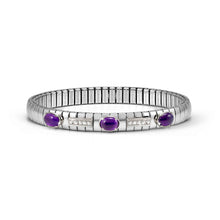 Load image into Gallery viewer, EXTENSION BRACELET 048113/002 STAINLESS STEEL, WHITE CZ &amp; LARGE OVAL AMETHYST
